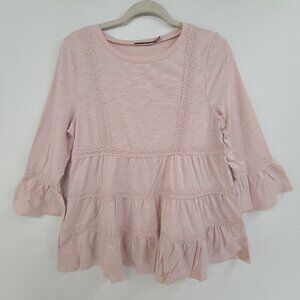 230.  Doe & Rae NWT Women's Long Sleeve Boho Casual Pullover Top Pink